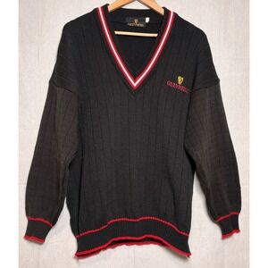 Vintage Guinness Mens XL V-Neck Sweater Black Red White Made in Ireland Acrylic